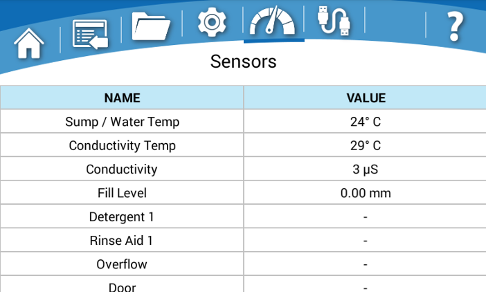 CleanWorks Sensors Menu